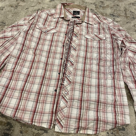 Marc Ecko No. 72 Times Square Western Plaid Cut & Sew Pearl Snap — Size XL - Picture 7 of 10